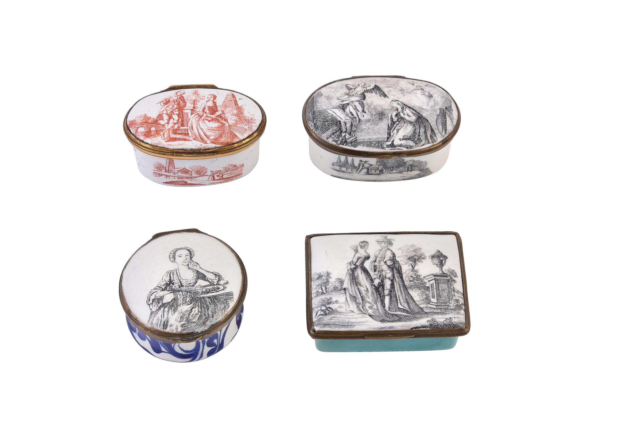 Four 18th century South Staffordshire enamel boxes