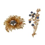 A 1970s 18 carat gold abstract sapphire brooch