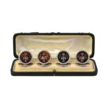 Y A cased set of four silver mounted and tortoiseshell menu holders by E. S. Barnsley & Co.