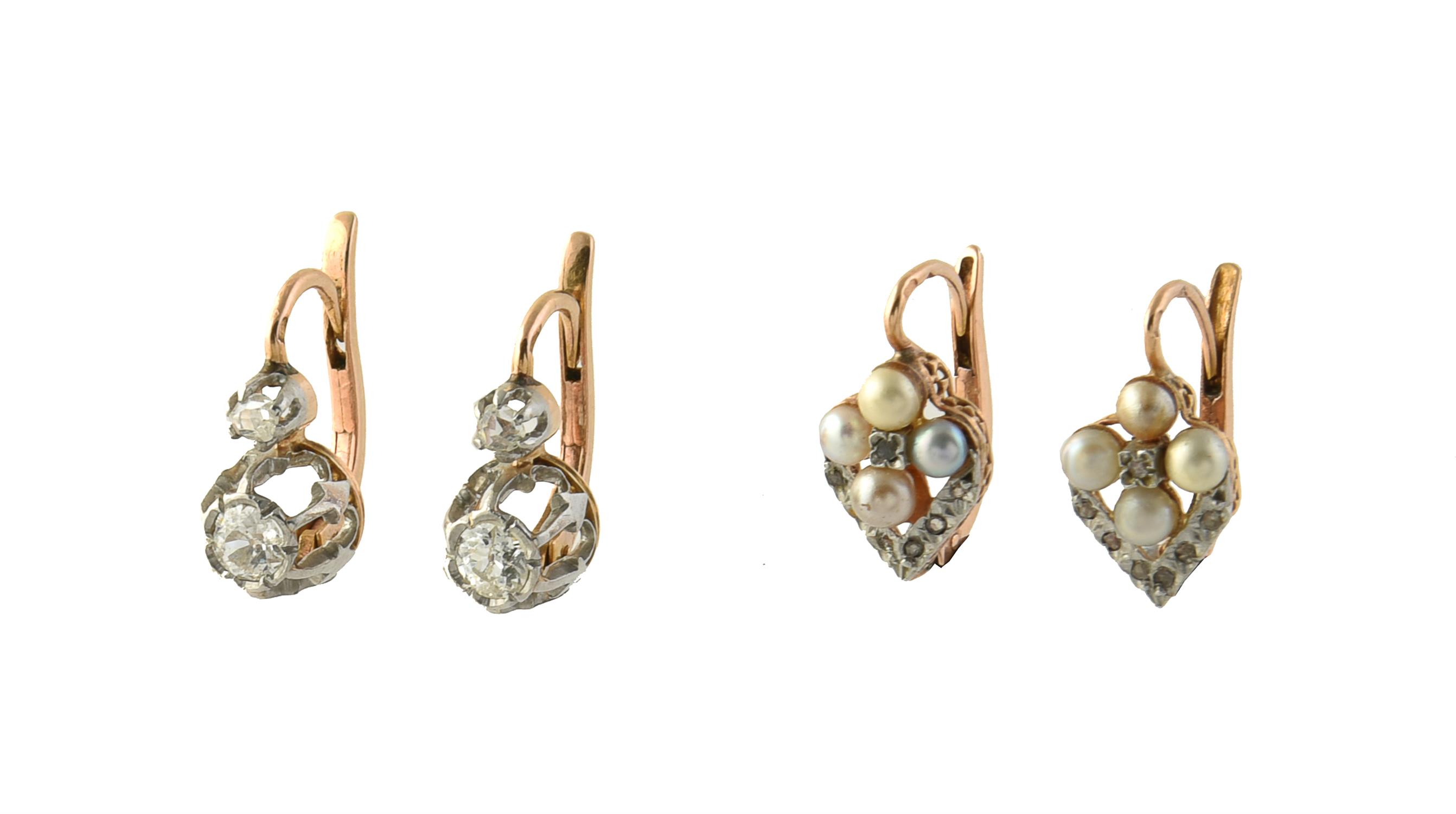 A pair of French early 20th century diamond earrings