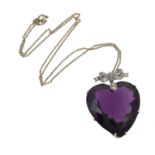 An early 20th century amethyst and diamond heart pendant