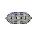 A mid 20th century sapphire and diamond double clip brooch