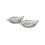 Two Dutch silver twin handled oval baskets