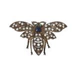 A sapphire and diamond bee brooch
