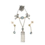 An Edwardian aquamarine, seed pearl and diamond necklace