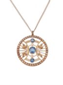 An Edwardian seed pearl and aquamarine pendant