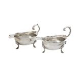 A George II silver shaped oval sauce boat