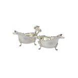 A pair of Edwardian silver shaped oval sauce boats by George Nathan & Ridley Hayes