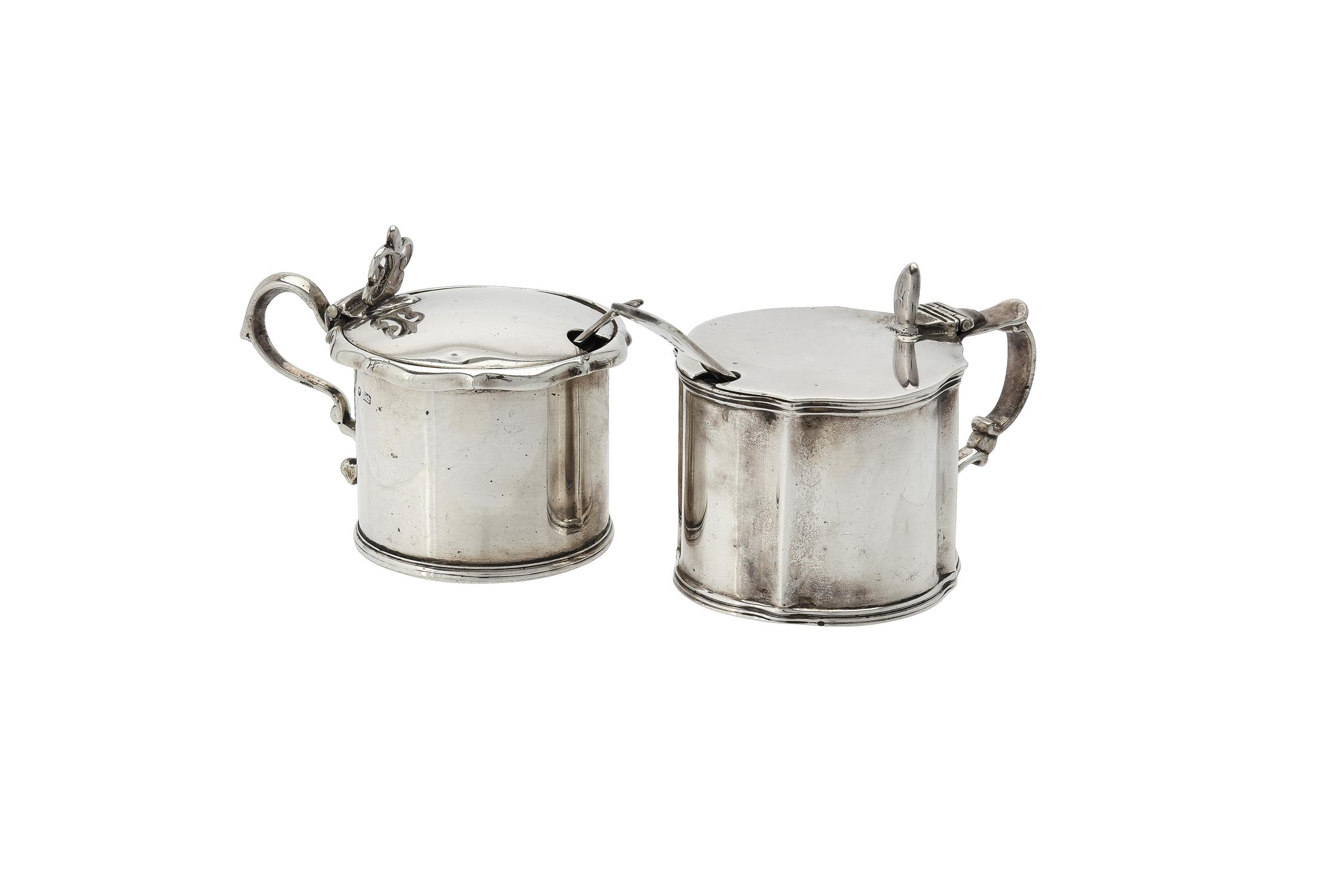 An Edwardian silver shaped circular drum mustard by Charles Stuart Harris