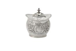 A late Victorian oval baluster tea caddy by Nathan & Hayes