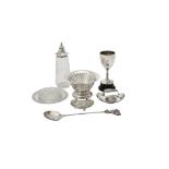 A collection of silver and silver coloured items