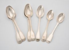 A collection of silver fiddle and thread pattern tea spoons