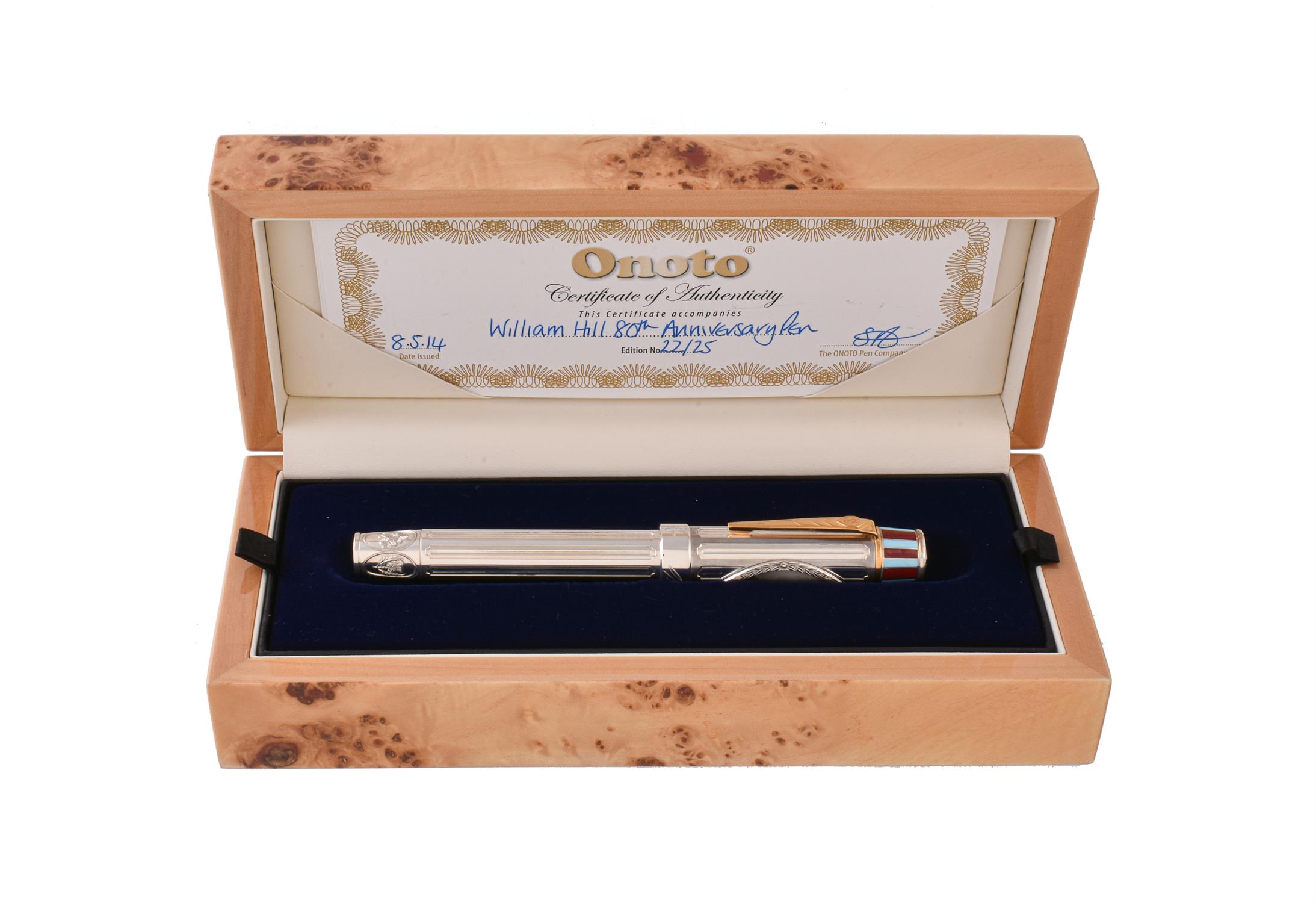Onoto, William Hill 80th Anniversary, a limited edition silver fountain pen - Image 3 of 3