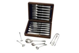 A cased set of six electroplated fish knives and forks