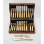 Y A cased set of eleven silver fish forks and twelve fish knives by Allen & Darwin