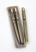 Parker, Cisele, two silver coloured and gold plated fountain pens and ball point pen