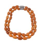 A two strand amber bead necklace