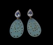 A pair of diamond and semi precious stone earrings