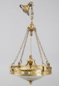 A late 19th/early 20th century French gilt metal and glass four light hanging light