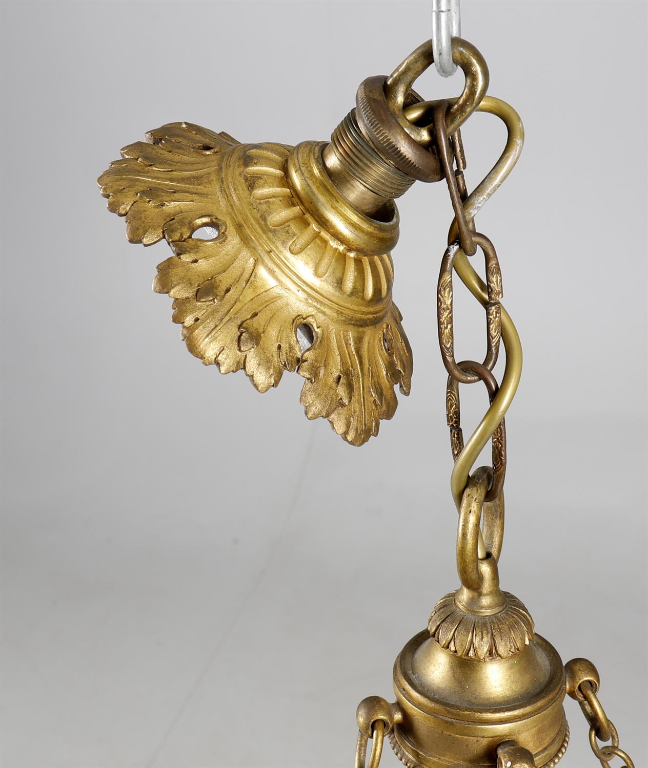 A late 19th/early 20th century French gilt metal and glass four light hanging light - Image 2 of 11