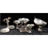Silver plated table stands including a pedestal fruit bowl