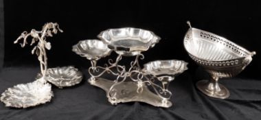 Silver plated table stands including a pedestal fruit bowl