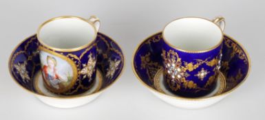 A 19th Century Sevres style 'jewelled' cabinet cup and saucer