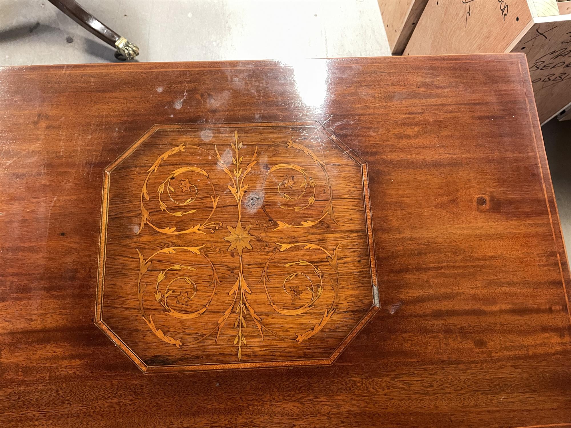 A late 19th century mahogany and floral marquetry inlaid two drawer side table - Image 4 of 6