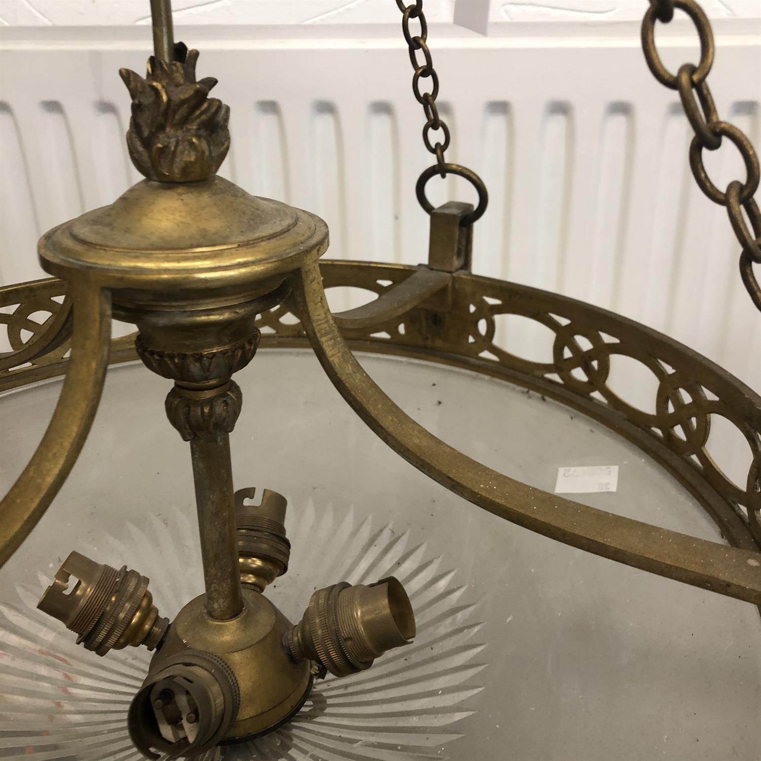 A late 19th/early 20th century French gilt metal and glass four light hanging light - Image 9 of 11