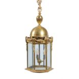 A gilt metal six glass hall lantern in the late 18th century French style