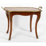 An early 20th century French mahogany and floral inlaid gilt metal mounted tray table