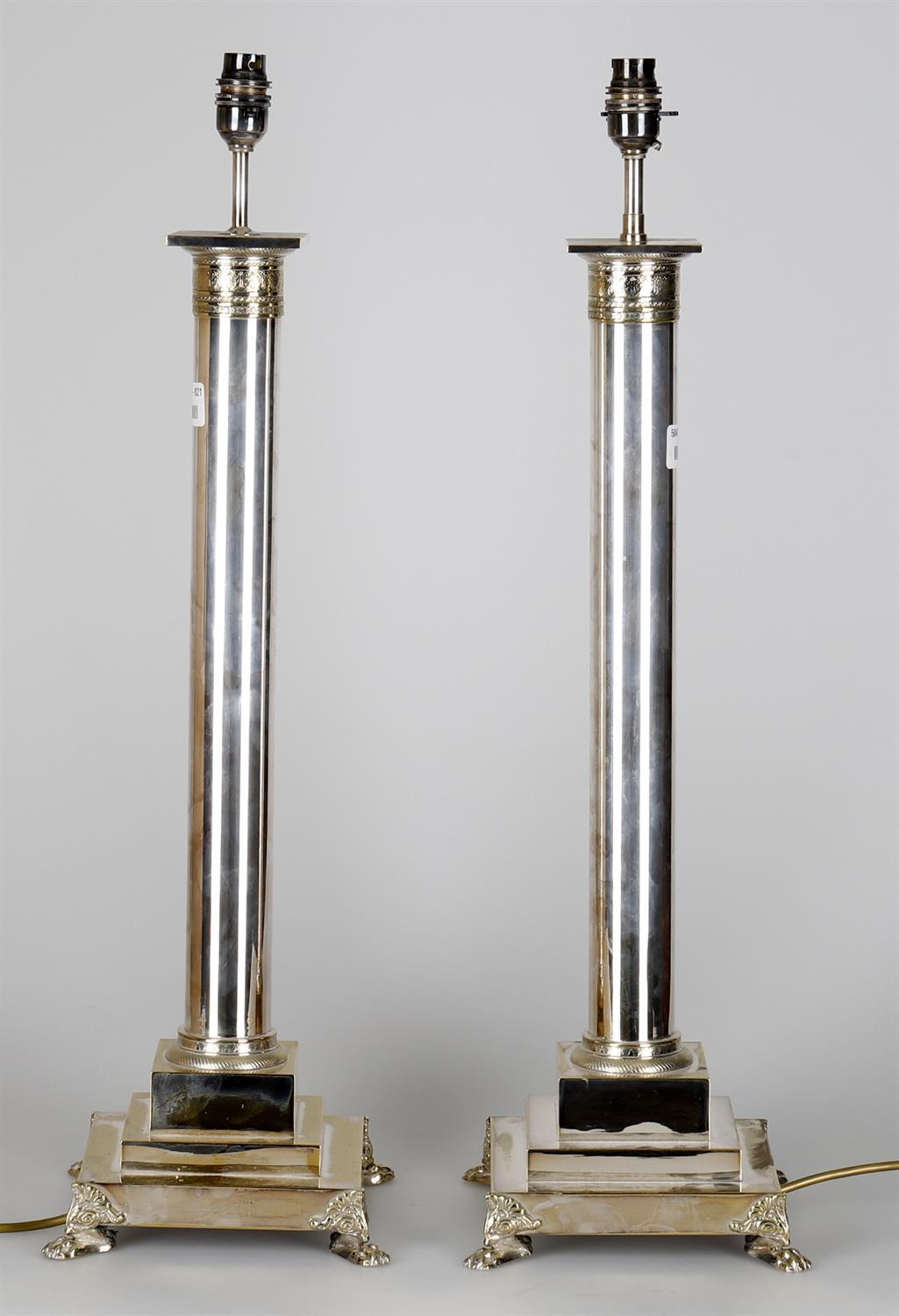 A pair of modern electro-plated table lamps