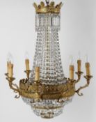 A late 19th/early 20th century gilt metal and cut glass chandelier