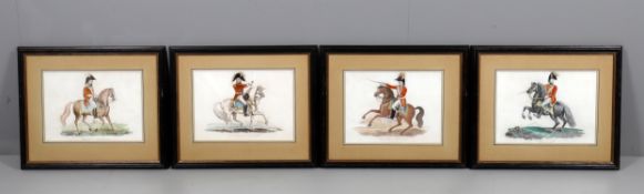 Four framed and glazed hand tinted equestrian portrait prints