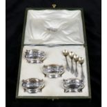 A cased set of four French silver Art Nouveau salt cellars