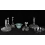 Glass including a pair of George III style cut glass mallet shaped decanters and stoppers