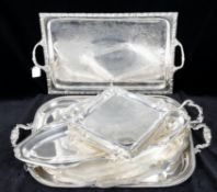 Silver and silver plated trays including a German .800 tray
