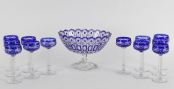 A 20th Century Bohemian style flash cut blue and clear glass suite