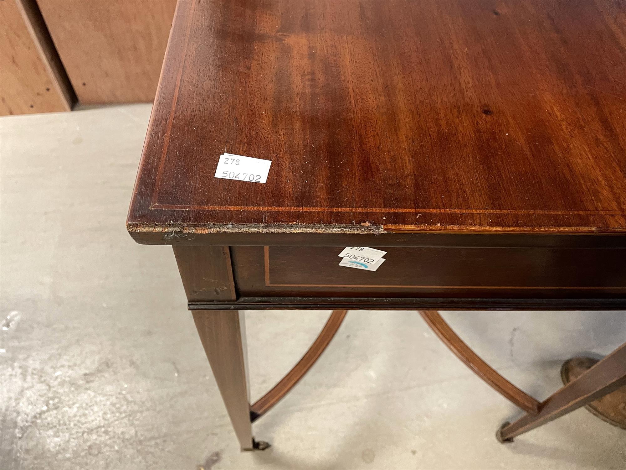 A late 19th century mahogany and floral marquetry inlaid two drawer side table - Image 3 of 6