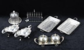 Assorted silver plate including a pair of sauce boats
