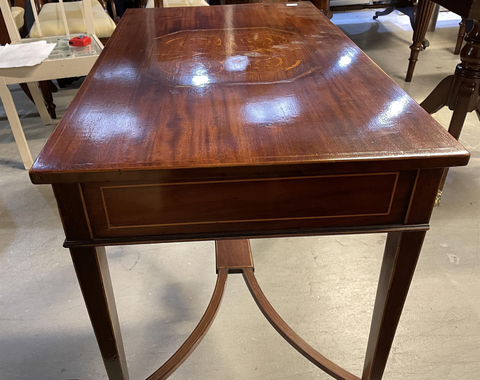 A late 19th century mahogany and floral marquetry inlaid two drawer side table - Image 2 of 6