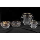 A suite of French silver gilt mounted cut glass pieces including a caviar bowl
