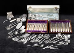 Y Assorted table serving flatware including a French silver plated and ivory handled serving slice