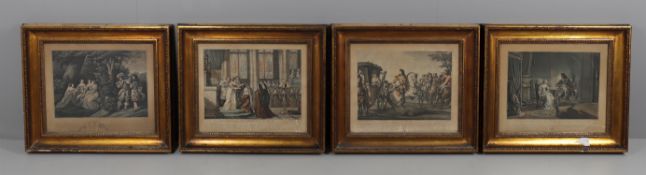 A set of four gilt framed hand tinted prints after Horace Vernet