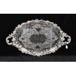 A large silver plated twin handled tray