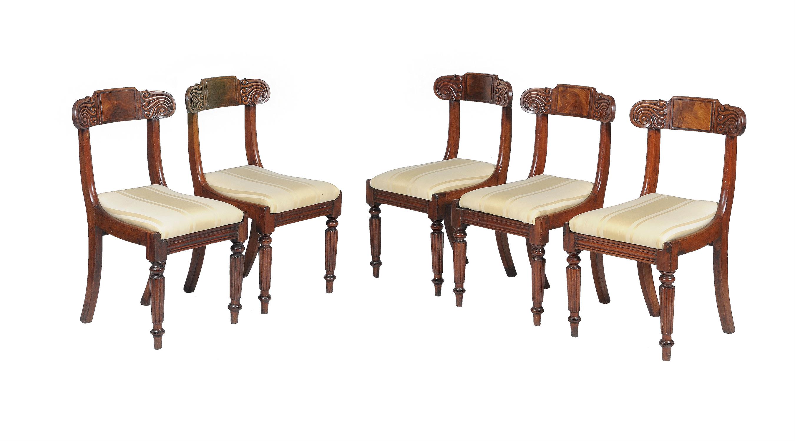 A set of five George IV mahogany dining chairs