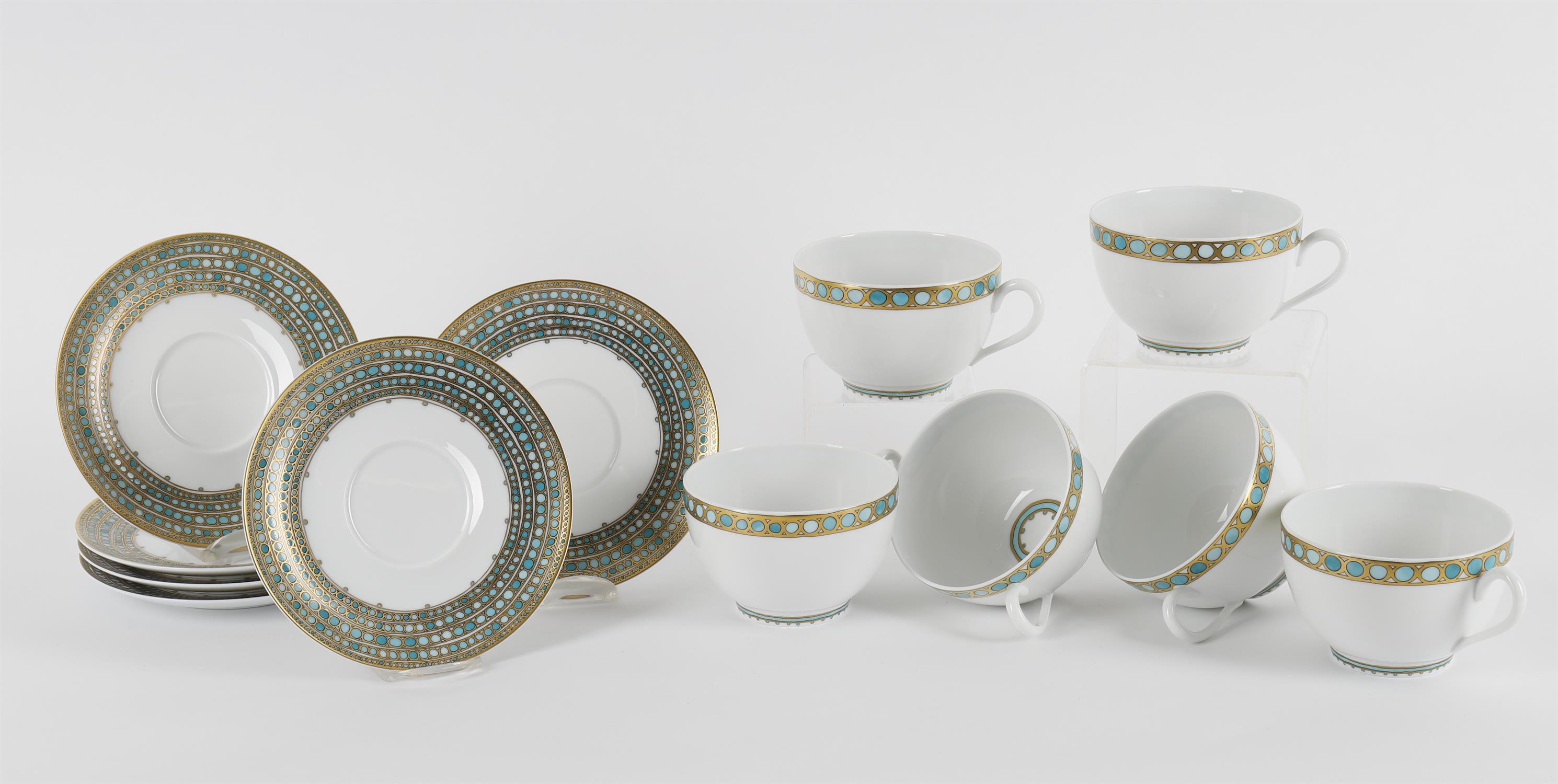 Six Haviland Limoges porcelain breakfast cups and saucers in the 'Syracuse' pattern
