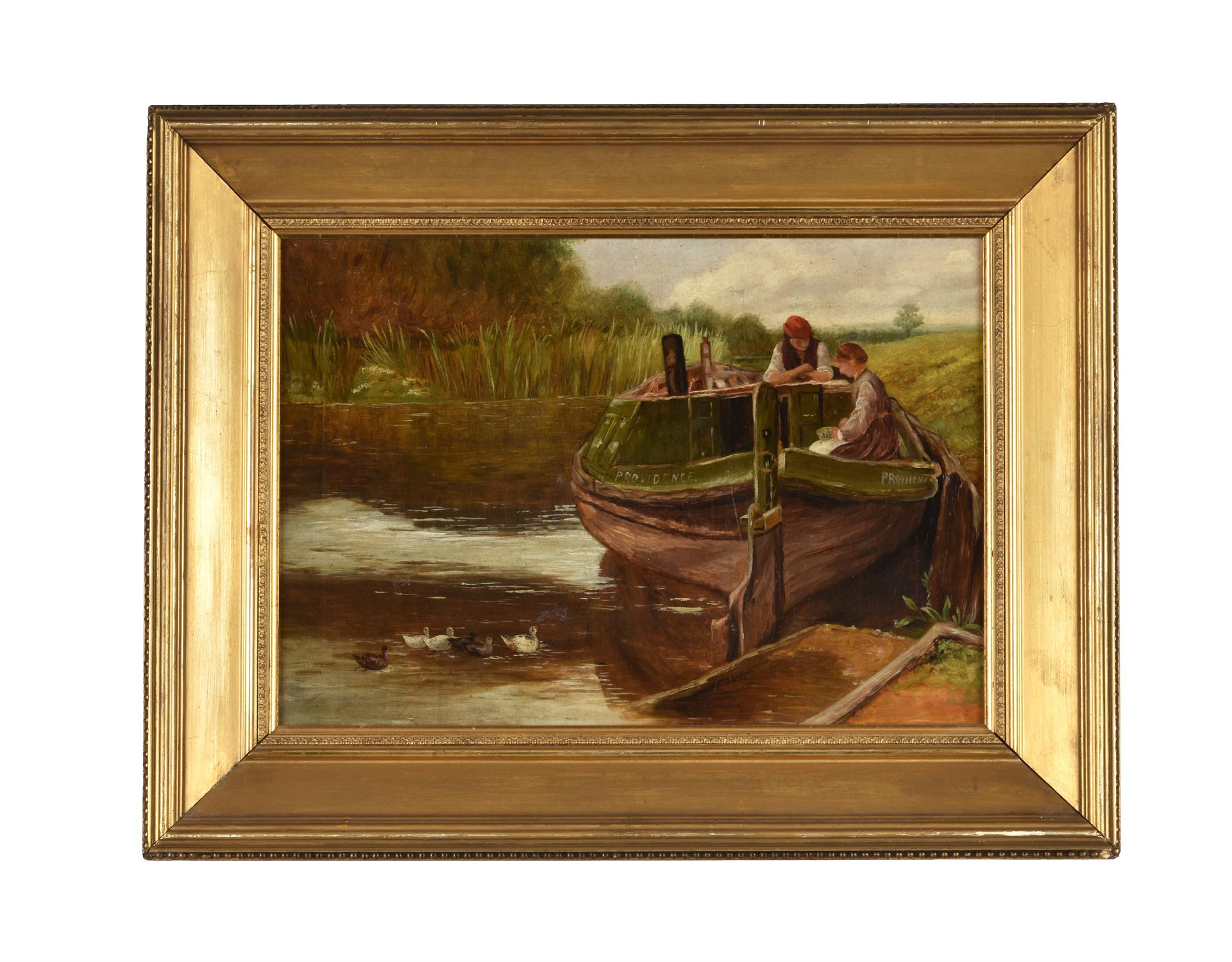English School (19th century), Figures in a boat, with ducks on the river - Image 2 of 3