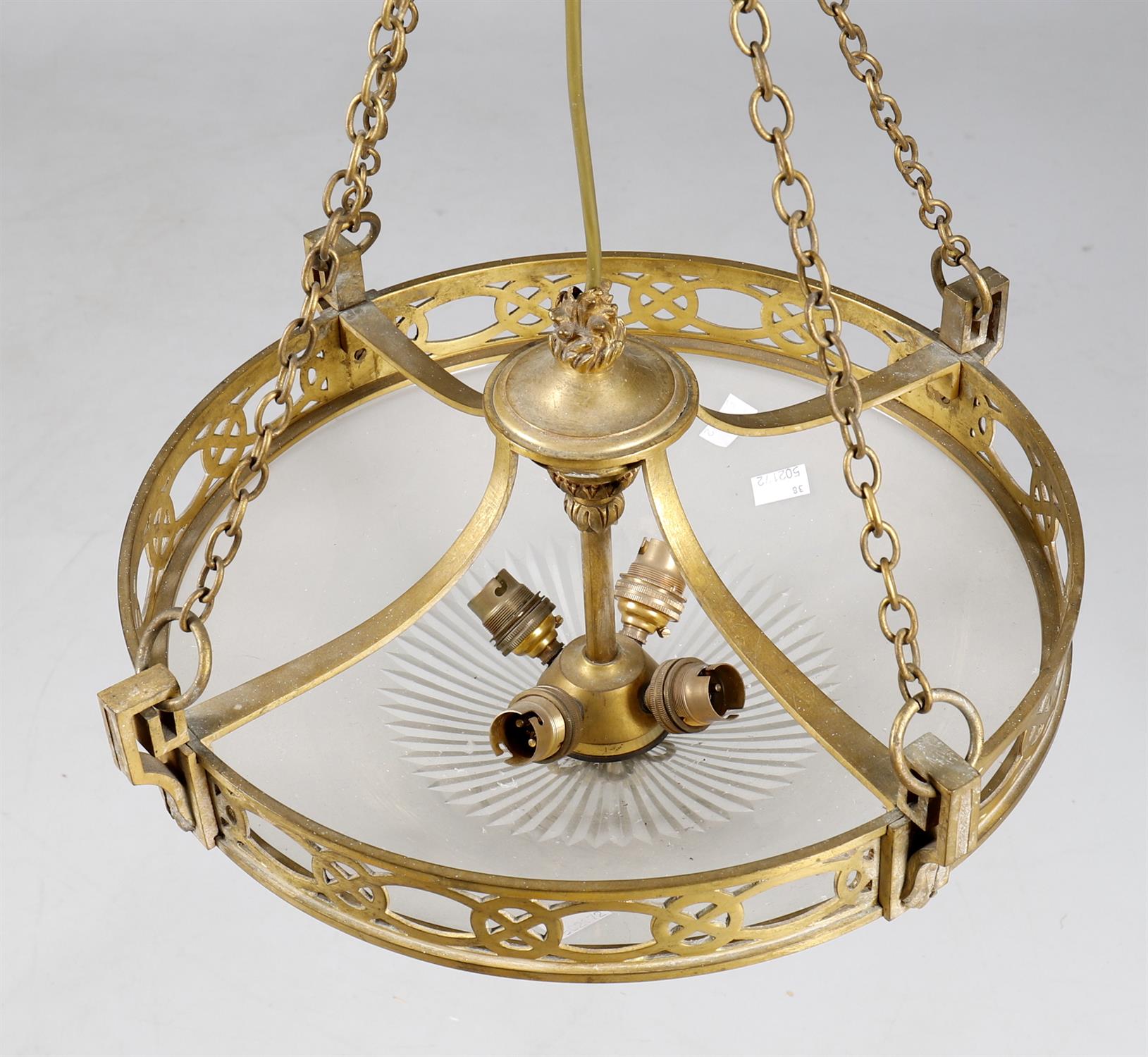 A late 19th/early 20th century French gilt metal and glass four light hanging light - Image 4 of 11