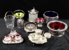Assorted silver plate including gilt mounted Baccarat glass ice bucket